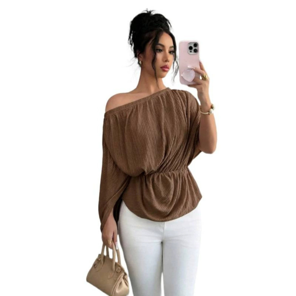 Zara Off Shoulder Design Solid Color Casual Top - Picture 5 of 6